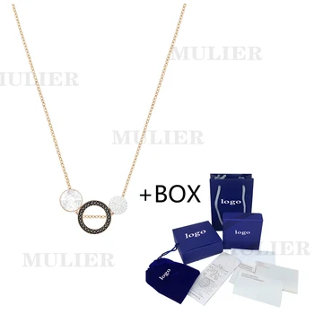 

MULIER 2019 SWA New Lady Simple Generous Clavicle Crystal Necklace Round Pendant Rose Gold High-end Jewelry For Girlfriend Gift