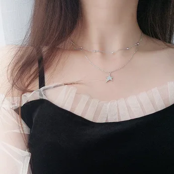 

Silvology Double Layer Chain Star Necklace 925 Sterling Silver Round Bead Chain Elegant Pendant Necklace for Women Fine Jewelry