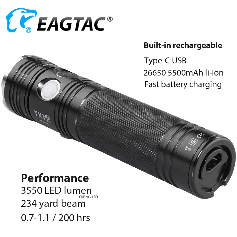 EAGTAC TX3G Pro 26650 аккумулятор USB Перезаряжаемый светодиодный фонарик ультра-яркий фонарь для охоты кемпинга мощный боковой переключатель
