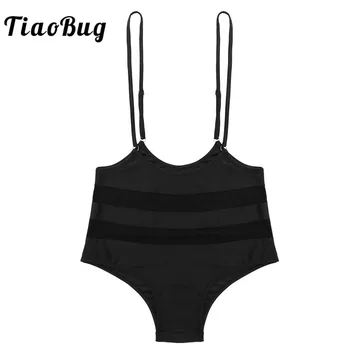 

TiaoBug Women Mesh Splice Adjustable Spaghetti Straps Suspender Bottoms Sports Pole Dance Shorts Nightclub Party Rave Costume