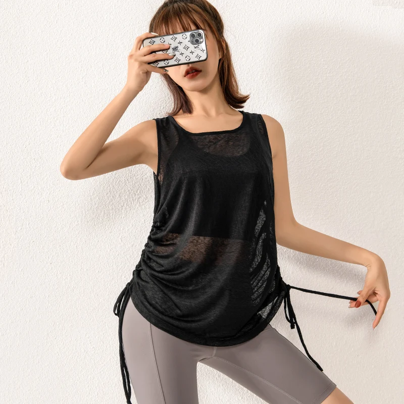 Women Sport Vest Loose Thin See-through Yoga Shirt Running Fitness Sleeveless T-shirt Quick Dry Tank Tops Gym Workout Tee Blouse yoga top sports tank sports t shirt yoga shirt sports shirt