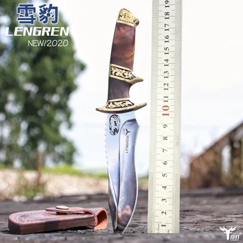 

2020 LENGREN 9CR18MOV steel mirror knife, 60HRC Copper handle tactical knife sharp camping outdoor hunting knife Military knife