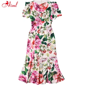 

designer 2020feminino verão floral impressão contas de manga curta festa vestido de férias vestidos sereia senhora robe vestidos