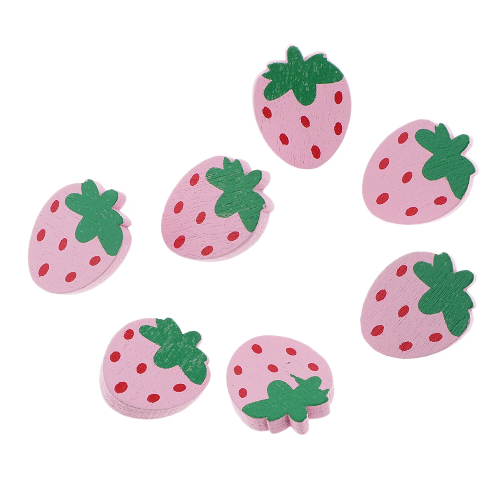 30pcs Creative Wooden Buttons, Set Basic Button for DIY Sewing, Craft Ornament, Handicrafts, Pink Strawberry