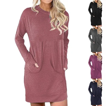 

clothing OWLPRINCESS 2020 Autumn and Winter Hot Sale New Loose Midi Solid Color Pocket Dress