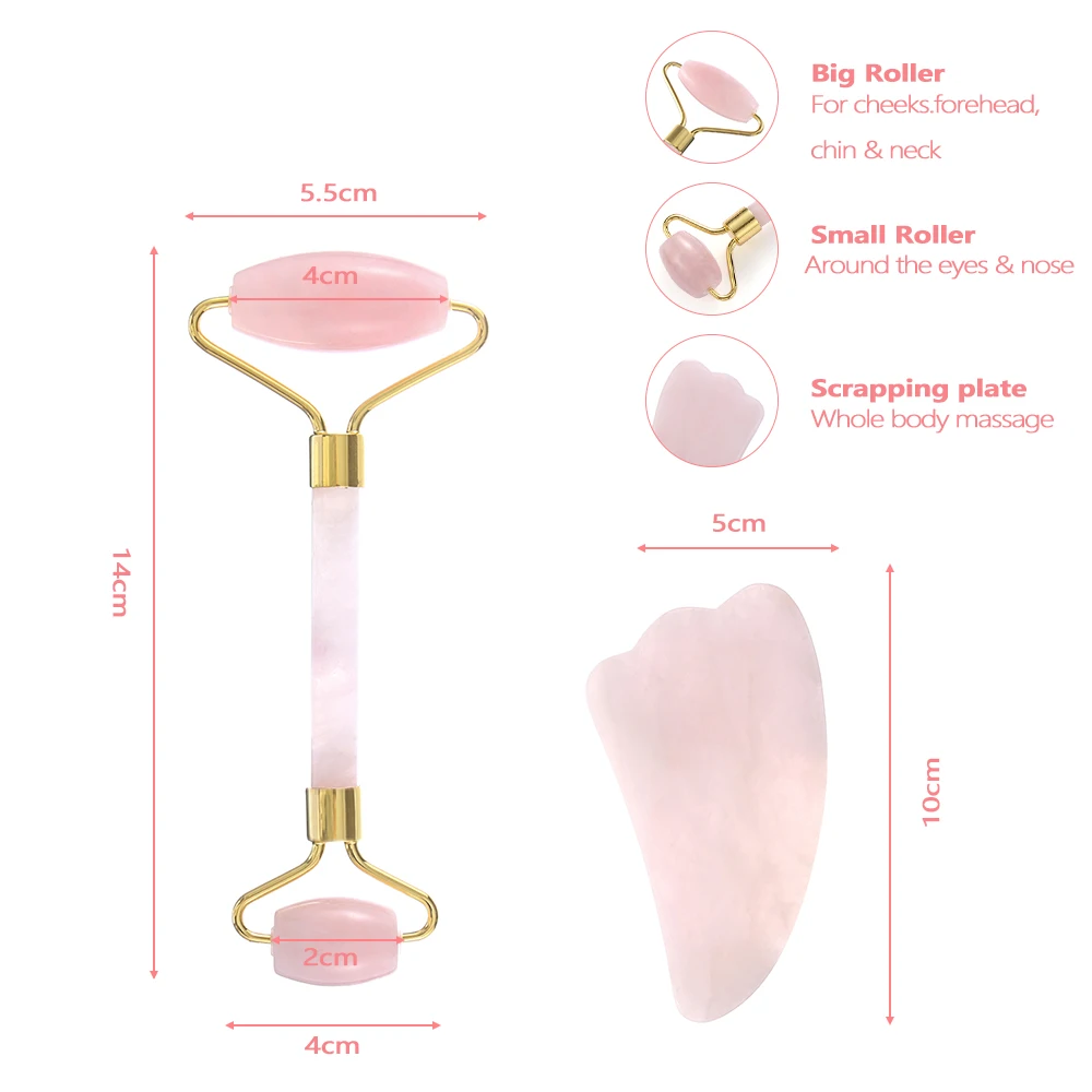1 шт. портативный розовый кристалл кварца нефрита двойной головкой роликовый массажер лица Gua Sha доска расслабляющий глаз шеи лица инструменты для похудения