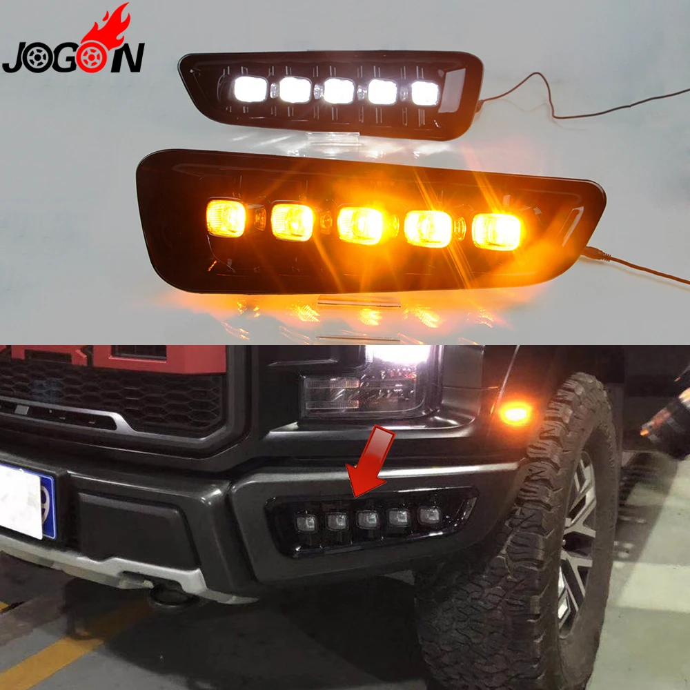 Yellow & Whiht For Ford F-150 Raptor 2017 - 2019 LED Day Run Light DRL Front Fog Driving Daytime Running Lamp Assembly