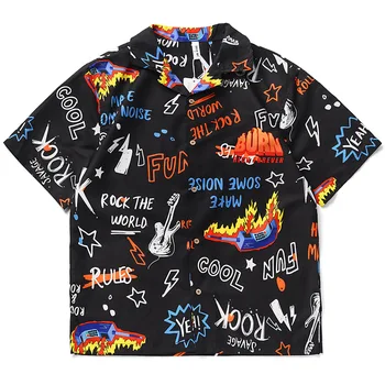 

Men's Short Sleeve Shirt Summer Letter Printing Flower Shirt Loose Half Sleeve Shirt Male