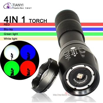 

10W Rechargeable Multi-color Led Tactical Flashlight Torch with Memory Function, RGBW 4 Color in 1 Red Green Blue White LED