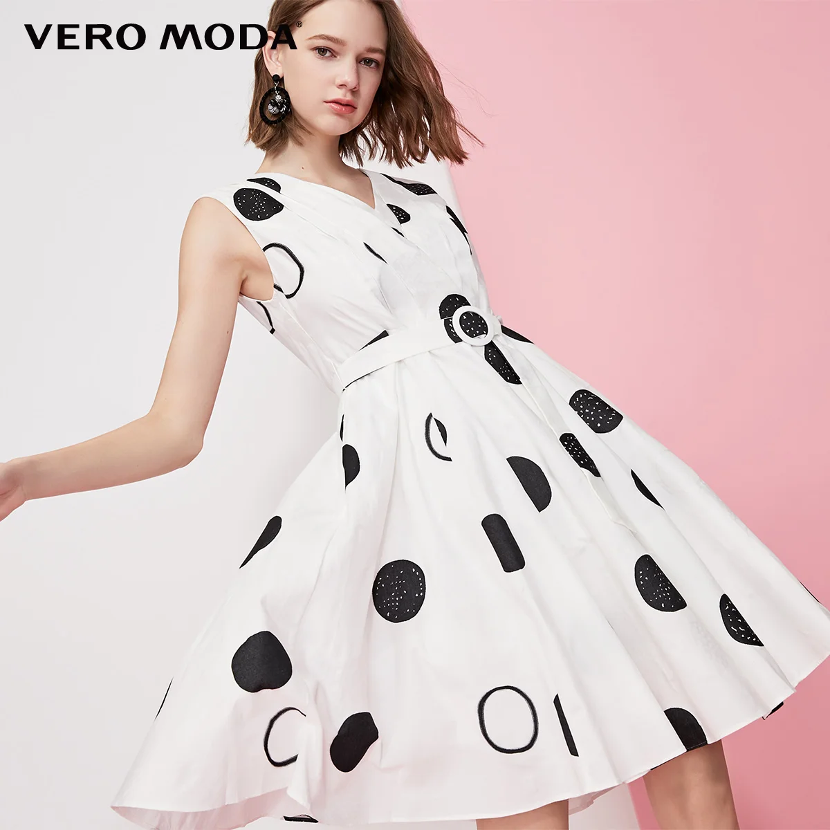 

Vero Moda Women's Vintage Cotton Polka Dots Print V-neckline Sleeveless Dress | 31927A562