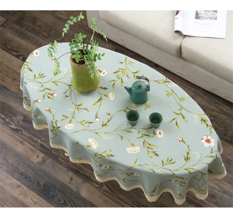 Oval Tea Table  American Fresh Small Broken Flower Tablecloth Cotton Linen New Year's Tablecloth  Coffee Table for Living Room