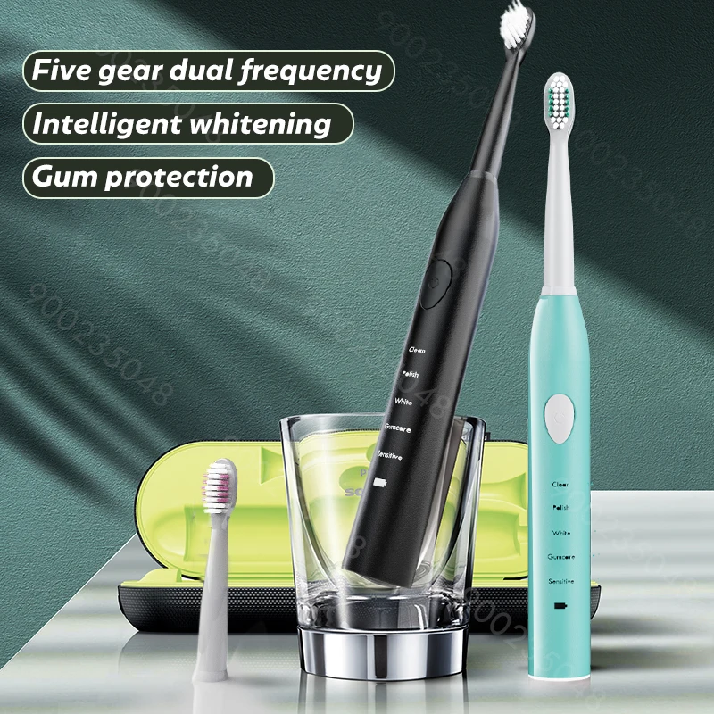 

Electric Toothbrush Best 5 Modes Rechargeable USB + 4 Replacement Heads Waterproof Timer Tooth Brush Whitening for Adults