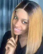 Ombre Bob peluca con cabello de bebé marrón recta de encaje parte pelucas de cabello humano T malla con división 1b27 corto Peluca de cabello humano Pre arrancado