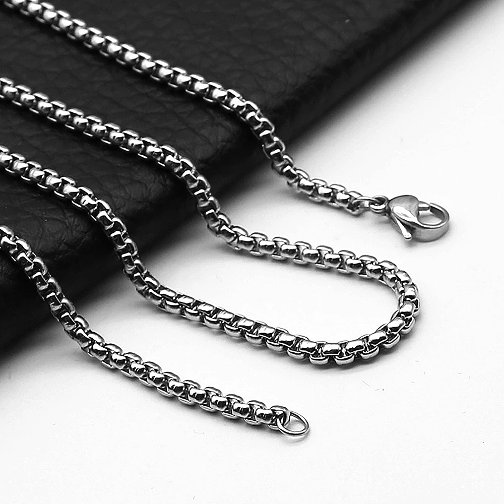 1Pc Stainless Steel Square Rolo Stainless Steel Chain Necklace Round Box Necklace Men Women Width 2mm-5mm