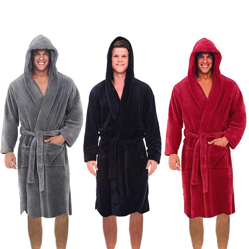 mens plush hooded robes