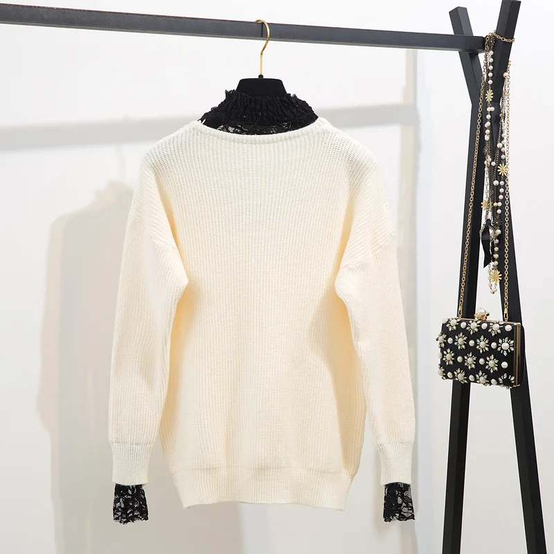 Модная элегантная полуводолазка, сексуальный кружевной вязаный свитер и клетчатая мини-юбка трапециевидной формы, комплект из двух предметов, осенние модные студенческие комплекты