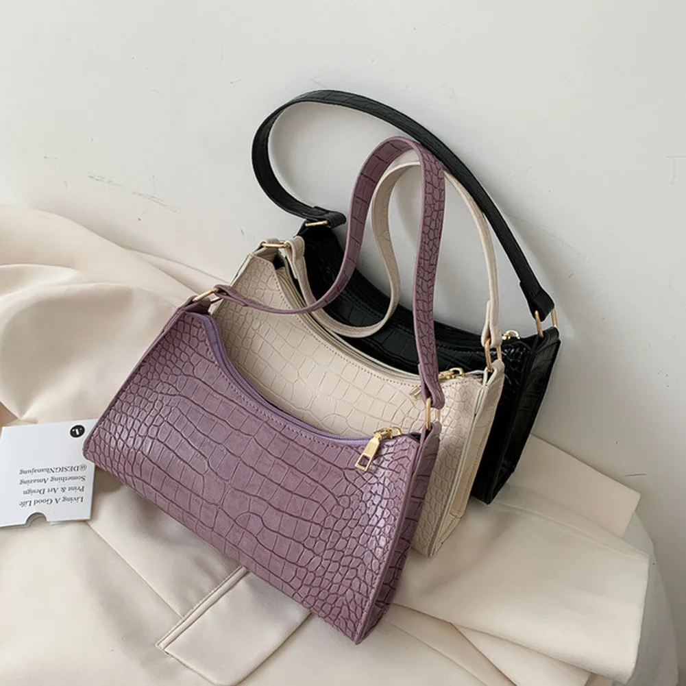 Bolso Baguette de piel de cocodrilo para mujer, bolsas de mensajero de hombro para mujer, bolsos de cuero de marca de lujo, bolsos cruzados, novedad de 2020