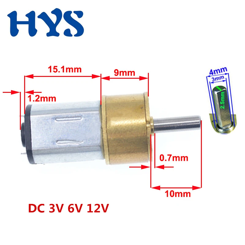 Электродвигатель HYS Mini DC 3V 6V 12 V Шестеренчатый электродвигатель 25/35/148/300/1000rpm