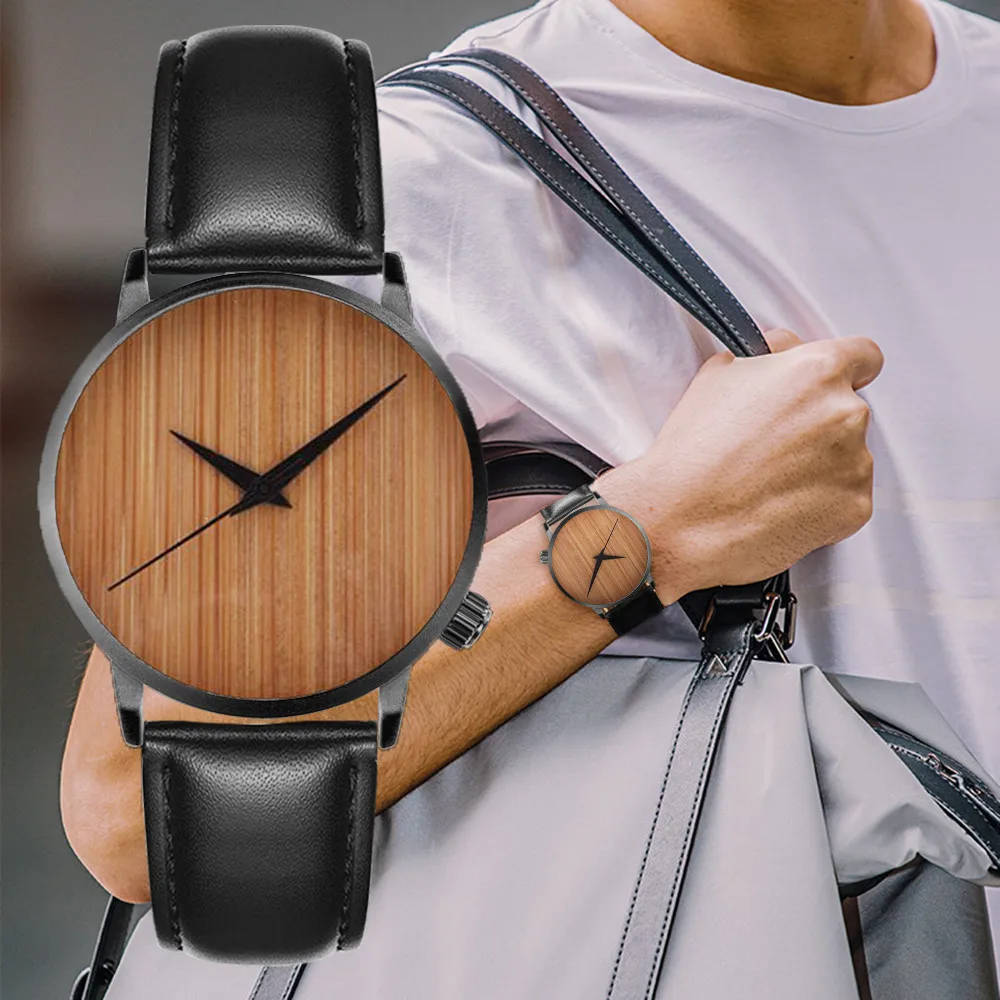 Креативная Мода Мужские деревянные Смотреть Простой циферблат кожаный ремень кварцевые часы унисекс кварцевые наручные часы Часы Relogio Masculino A30