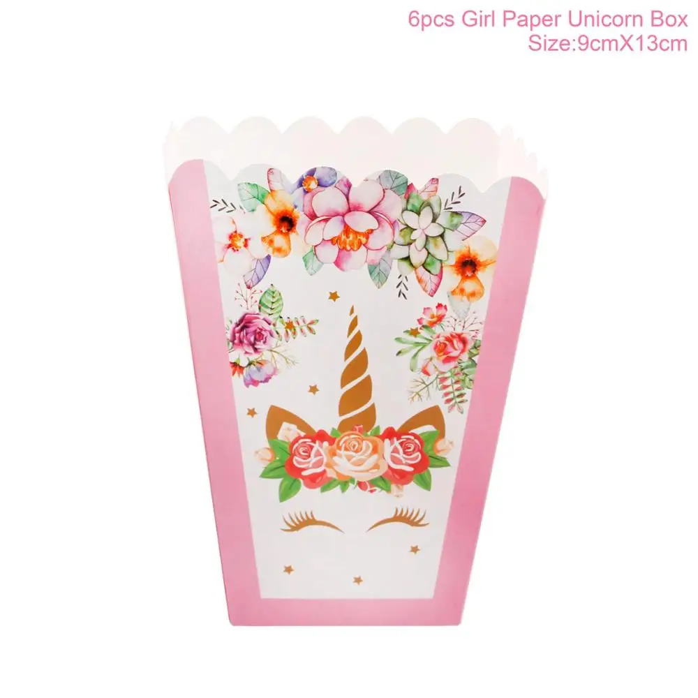 Unicorn popcorn box QIFU Единорог одноразовая посуда одноразовые бумажные тарелки чашки скатерть Единорог День Рождения украшения Дети Единорог - Цвет: Unicorn popcorn box