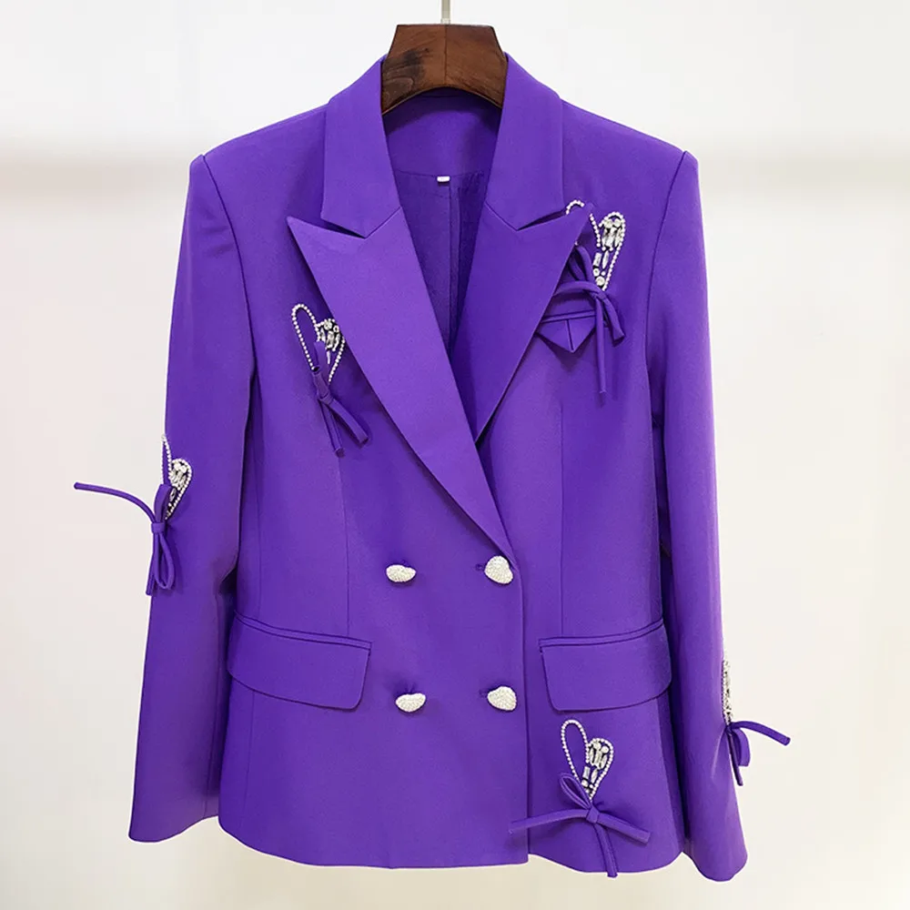 

Spring Autumn Women's High Quality Crystal Bow Blazers Jackets A042