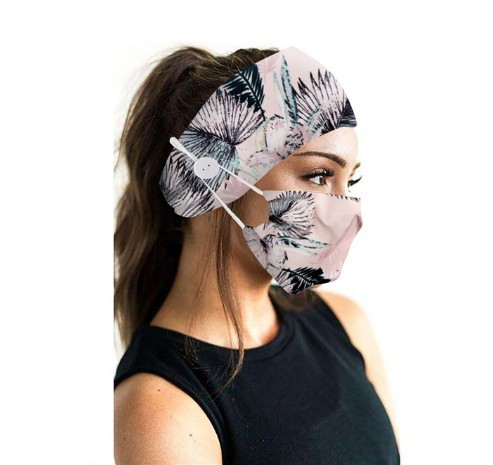 Button Head Band Mask Turban Hair Accessories Soft Yoga Sports Elastic Hair Band Fashion Hair Band with Mask Unisex