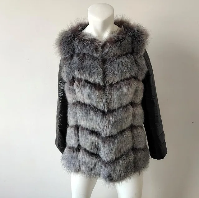 silver grey LUZUZI, пальто из искусственного меха, пальто, тонкая кожаная куртка для женщин,, зимнее, черное, длинный рукав, толстое, теплое, меховое пальто - Цвет: silver grey
