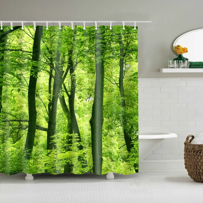 2020 Hsinchu Forest Trees Landscape Printing 3d Shower Curtain Waterproof Polyester Fabric Washable Bathroom Shower Curtain