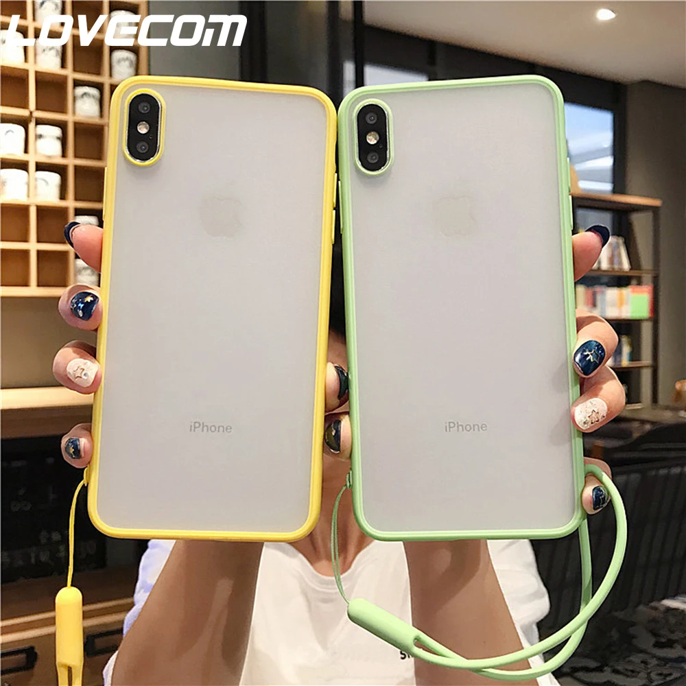 

LOVECOM Transparent Hanging Rope Case For iPhone XR XS Max 6 6S 7 8 Plus X Candy Color Full Body Soft TPU Phone back Cover Gift