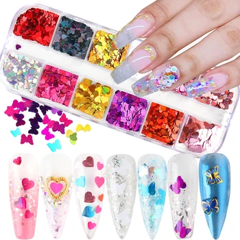

Mirror Nail Sequins Paillette Sparkly Love Butterfly Glitter Flakes Slices 3D Holographic Irregular Nail Art Decorations BEDHD