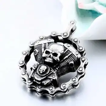 

Cool Heavy Bike Chain Skull Motorcycle Engine Pendant Stainless Steel Jewelry Motorcyclist Skull Cross Pendant