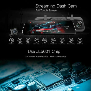 

Rear Car DVR View 10inch Dual Lens Mirror Dash Camera 500 mAh Interior