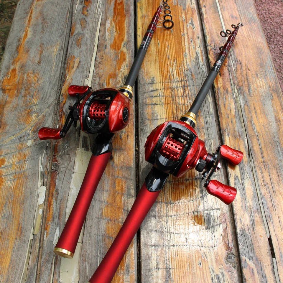 NEW 1.8m-2.7m red beginner Rod Reel Combos Portable telescopic carbon  Casting Rod Baitcasting Reel set Northern Pike fish pole - AliExpress