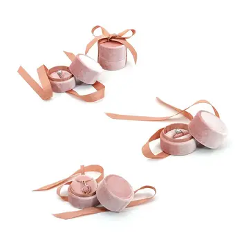 

Round Flannel Ring Box Vintage Wedding Ceremony Detachable Lid Engagement Slim