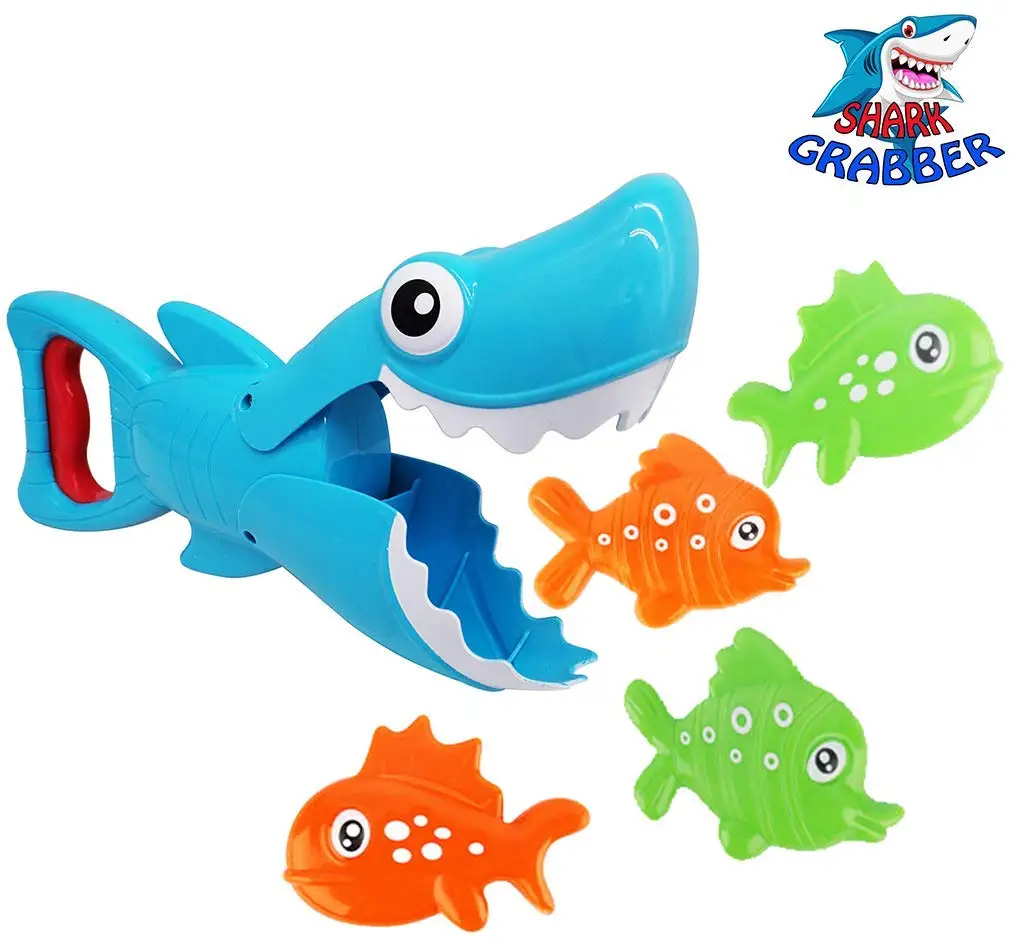 Акула граббер Детские Игрушки для ванны-голубая акула с зубами кусать действие включают 4 игрушки рыбы ванны игрушки для мальчиков девочек малышей