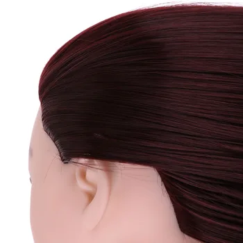 

23 Inch Wine Red Head Doll for Hairdressers Synthetic Head Hairstyles Female Mannequin Head Hairdressing Styling Fiber Doll Head