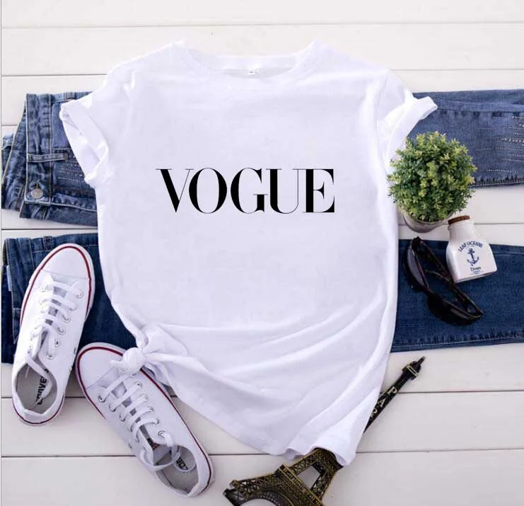 2020 100% хлопок vogue Женская дышащая футболка с буквенным принтом Повседневная
