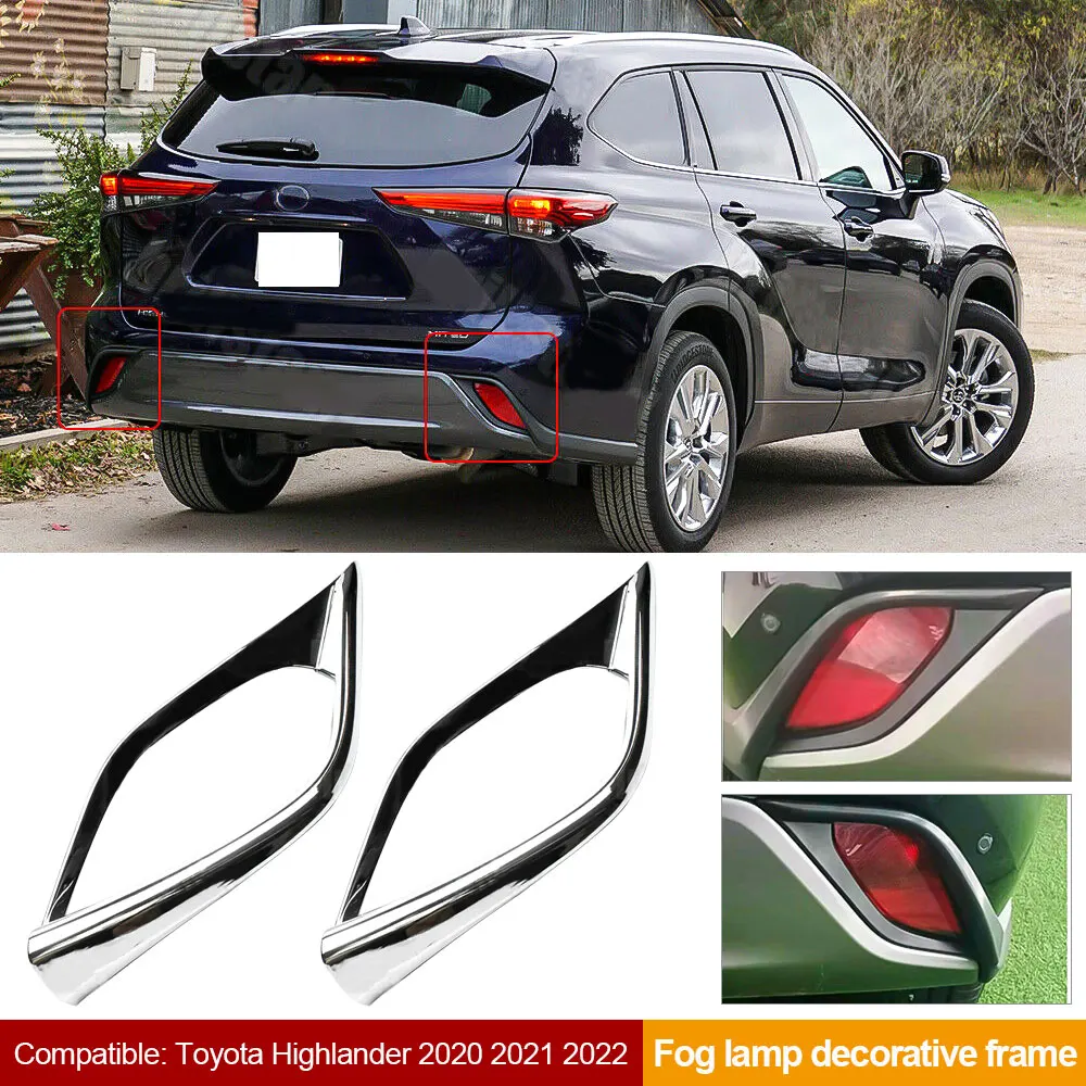 

Chrome 2pcs Car Rear Bumper Fog Light Lamp Cover Trim For Toyota For Highlander 2020-2022 Rear Brake Tail Light Frame Cover