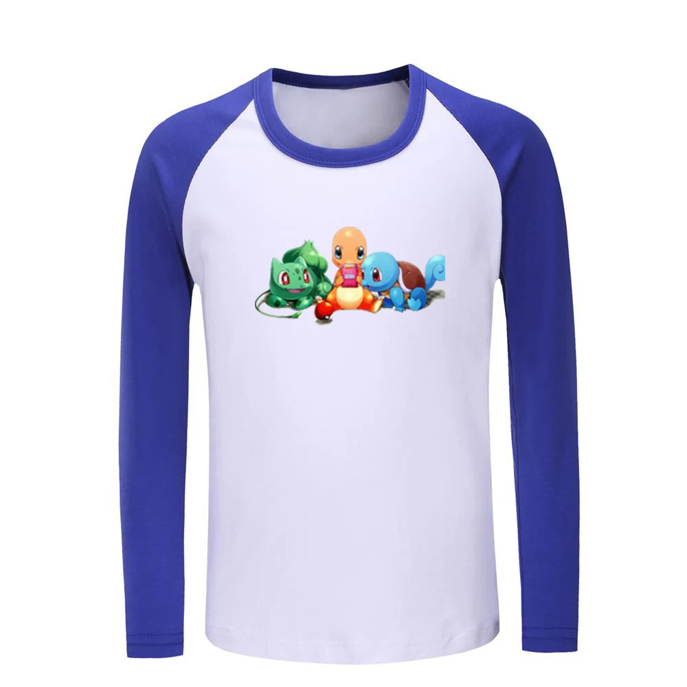 Милые детские футболки с рисунком Pokemon Charmander Bulbasaur покебол Сквиртл Детские футболки с графическим принтом топы с длинными рукавами для мальчиков и девочек - Цвет: JeKCBL009C