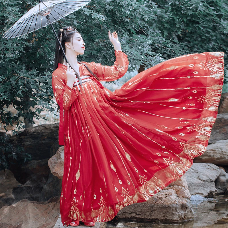 女性のための伝統的な赤い漢服ドレス,中国の民族衣装,漢王朝のコスプレ服,漢服ドレスdqs4345 - AliExpress