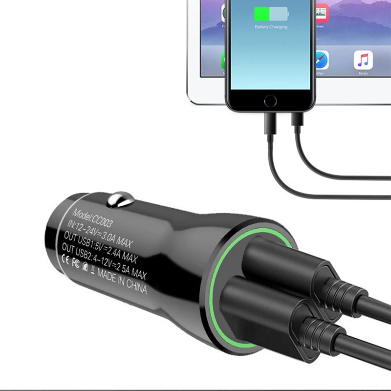 Автомобильное зарядное устройство Quick Charge 3,0 с двумя usb-портами для iPhone, samsung, huawei, Xiaomi, автоматический умный светодиодный адаптер А, зарядка для универсальных телефонов