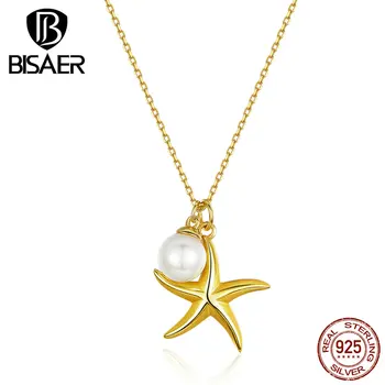 

Genuine 925 Sterling Silver Starfish Necklace Fashion Necklace Adjustable Shell Pearl Necklaces 2019 New Necklace Jewelry HVN106