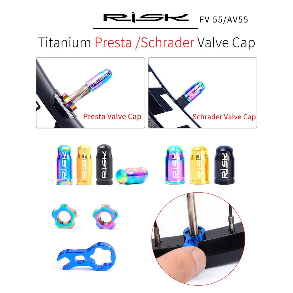 RISK Titanium Alloy Mountain Road Bike Presta/Schrader Valve Caps Set Dustproof Bicycle Tire Valve Nut Cover Cycling Accessory bicycle tire valve cap bicycle valve cap valve cap valve caps bicycle tire valve nut