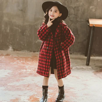 

Kids Girls Trench Coat Toddler Peacoat Children Jacket Plaid Woollen Cloth Extra Thickness Warm 2019 Spring Autumn Fall Winter