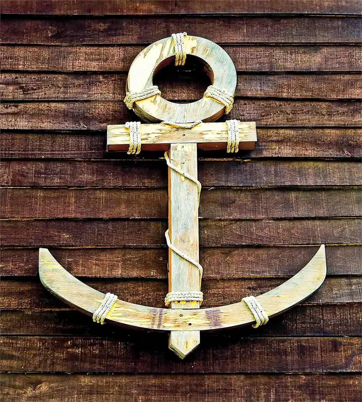 Anchor Duvet Cover Set Old Wooden Nautical Anchor on The Deck Harbor Yacht Craft Navigation Drogue Decorative 3 Piece Bedding
