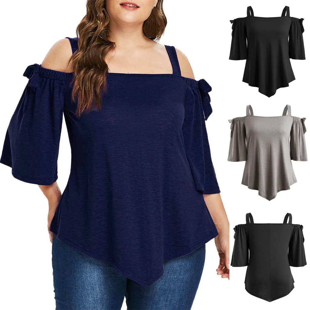 5xl de talla grande Blusa con cuello ojal de las mujeres ocasionales sólido túnica Tops lazo Casual blusas manga corta camisas de verano para mujeres Ropa de Mujer