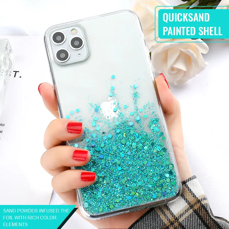 Coque For iPhone 11 Cases Bling Glitter Sequins Clear Case iPhone11 12 Pro Max XR XS SE 2020 7 8 6 6s Plus Silicone Cover Shell