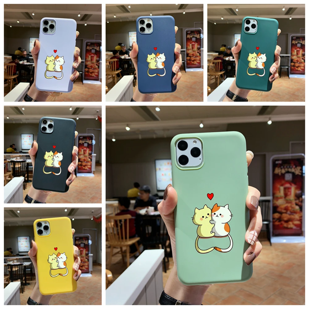 

Case For iPhone se 2020 6 6s 7 8 Plus x xs xr max 11pro max Silicone Soft TPU Couple color couple cat style series Covers c17
