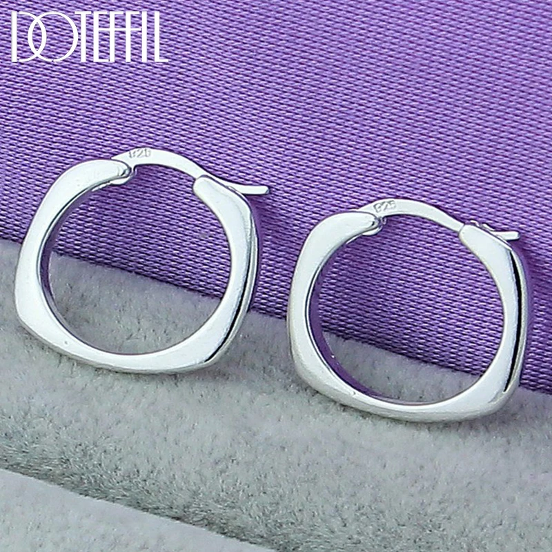 DOTEFFIL 925 de plata esterlina cuadrado 20 pendientes de aro de mm para la Mujer de boda fiesta de compromiso joyería de encanto de moda