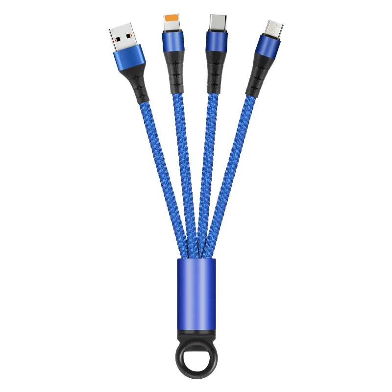 Брелок 3 в 1 usb кабель c type c микро Быстрый зарядный шнур для телефона планшет данные для iPhone huawei Android удобное хранение usb - Цвет: Синий